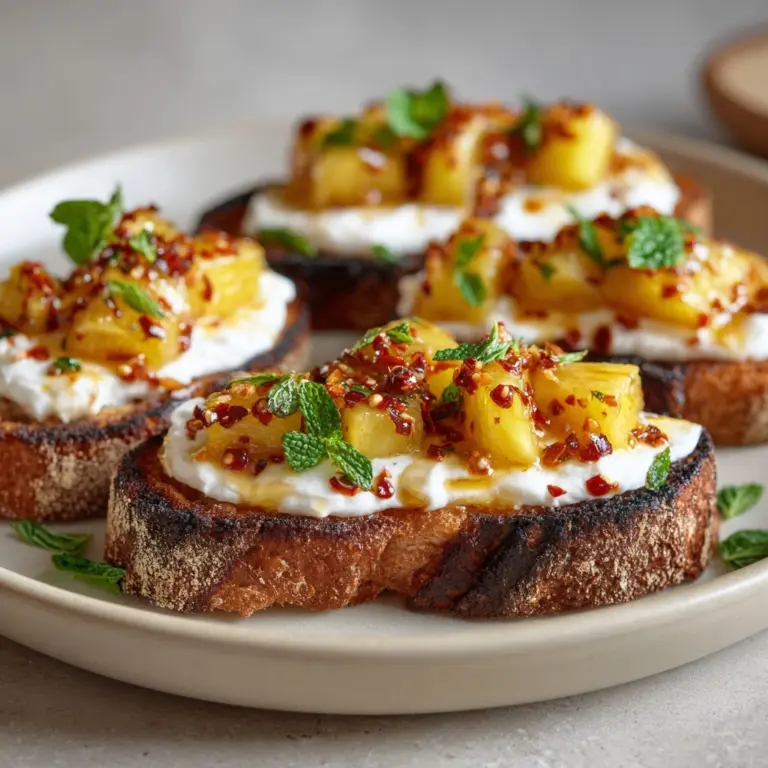 Grilled Pineapple Crostini with Burrata & Spicy Honey Recipe