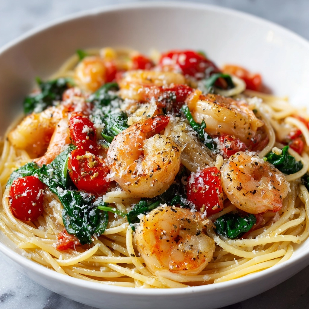 Tomato Spinach Shrimp Pasta Recipe - Recipe Image