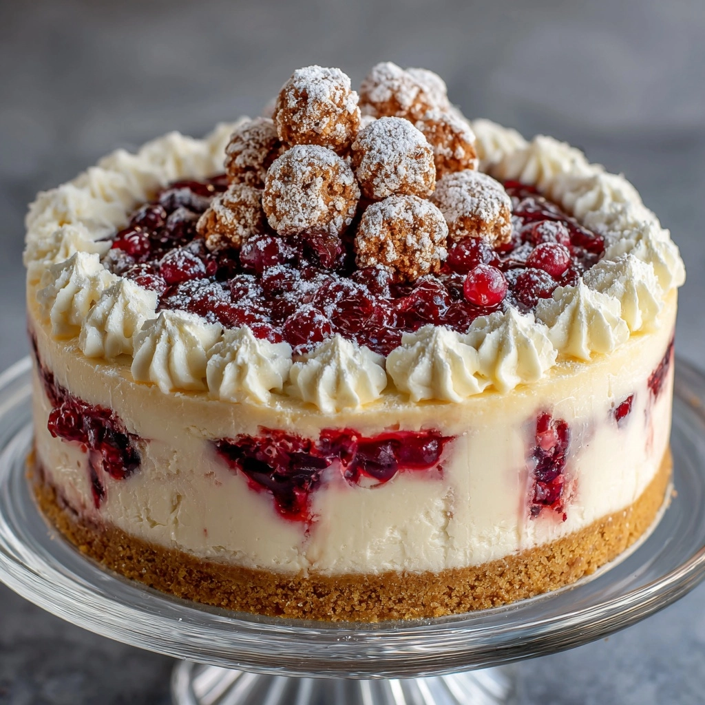 Christmas Cheesecake (Cranberry Jam White Chocolate Mousse Cheesecake) Recipe - Recipe Image