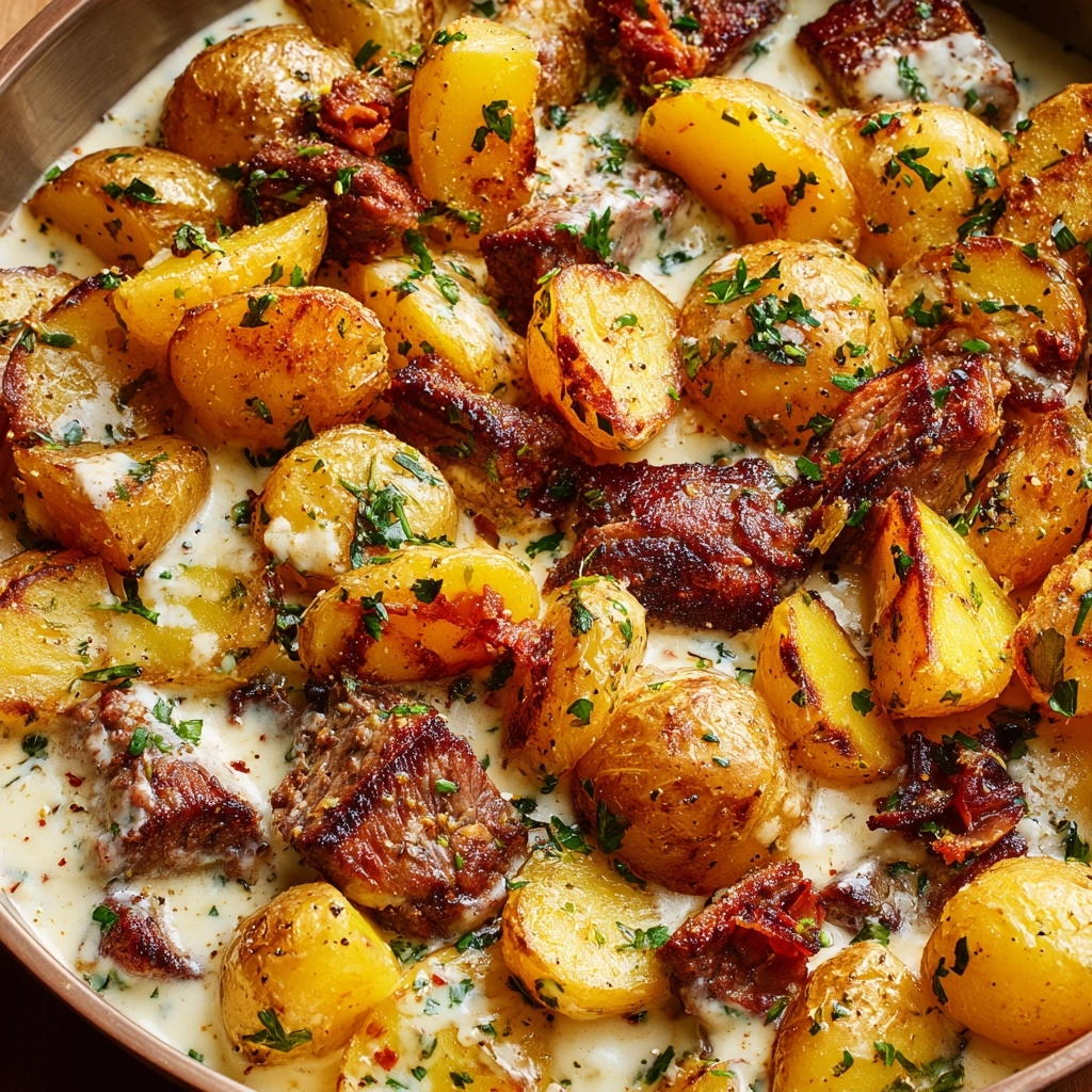 One-Pan Creamy Meat & Potato Skillet Recipe - Recipe Image