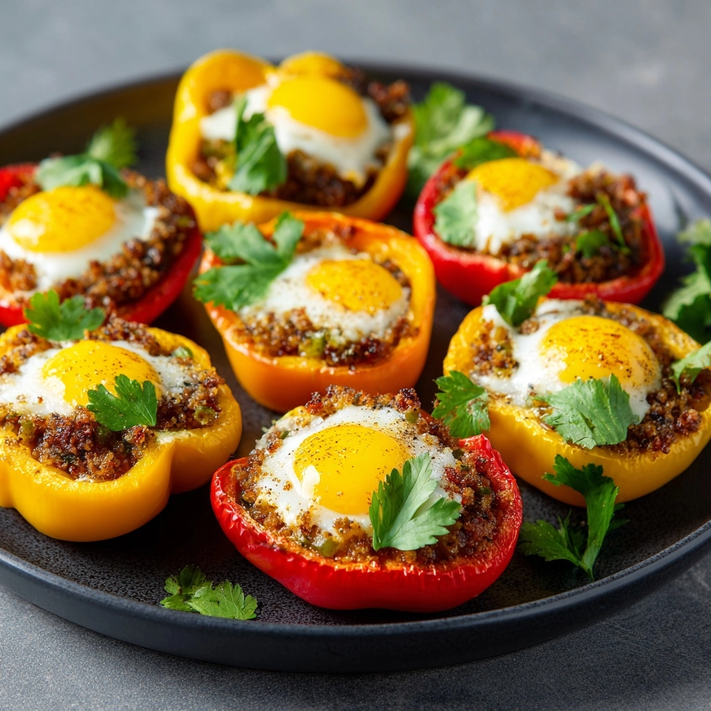 Baked Eggs in Bell Pepper Rings Recipe - Recipe Image