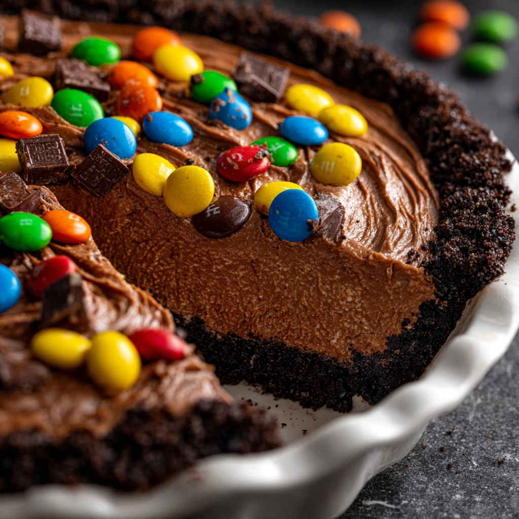 No-Bake Chocolate M&M Pie Recipe - Recipe Image