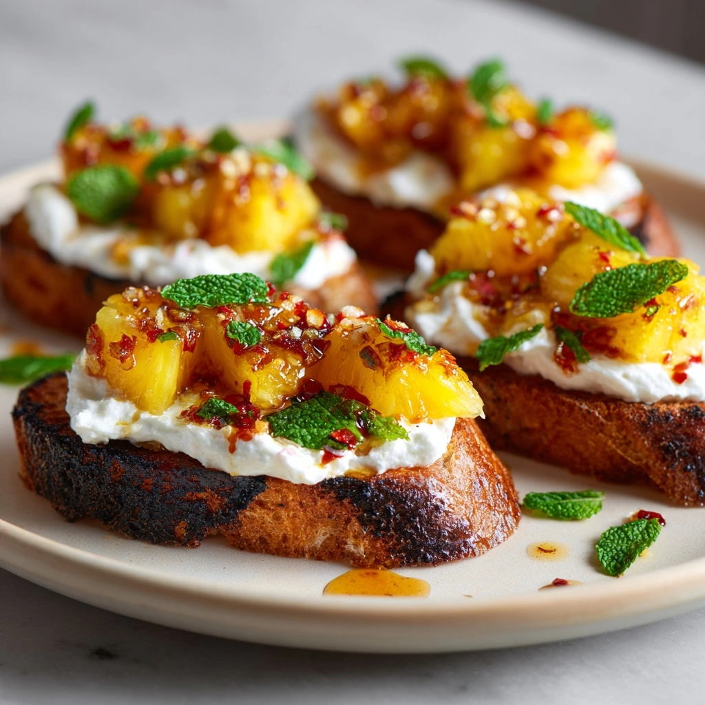 Grilled Pineapple Crostini with Burrata & Spicy Honey Recipe - Recipe Image