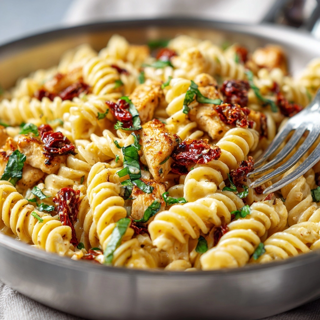 One-Pot Creamy Sun Dried Tomato Chicken Pasta Recipe - Recipe Image