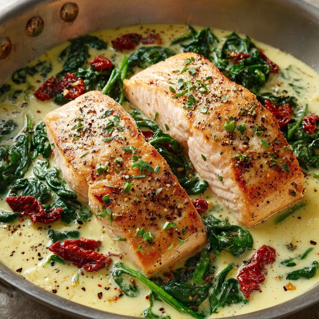 Creamy Garlic Butter Tuscan Salmon Recipe - Recipe Image