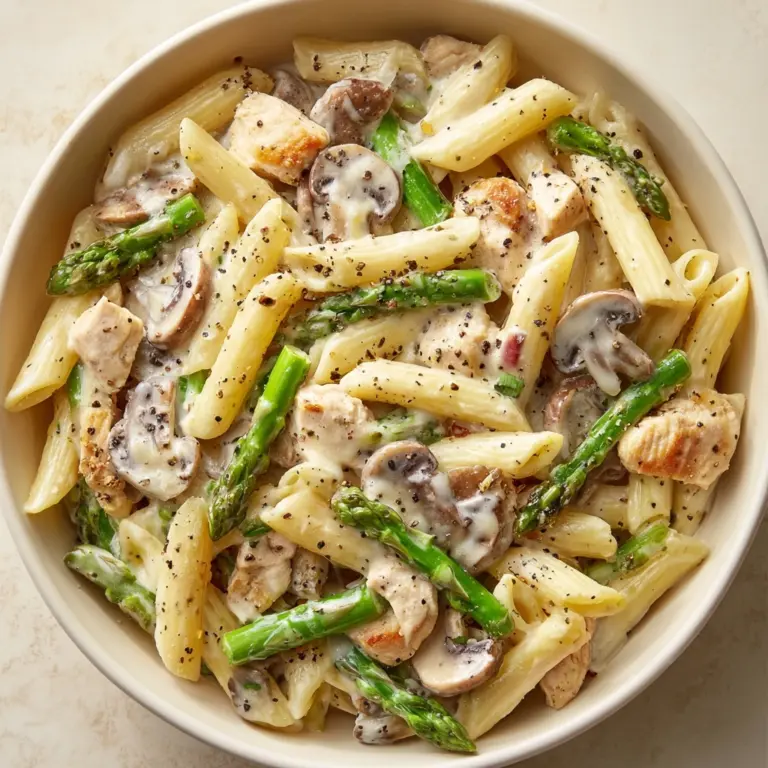 Creamy Mushroom and Asparagus Chicken Penne Recipe
