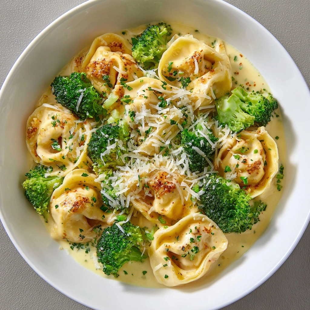 Creamy Garlic Parmesan Tortellini with Chicken & Broccoli Recipe - Recipe Image