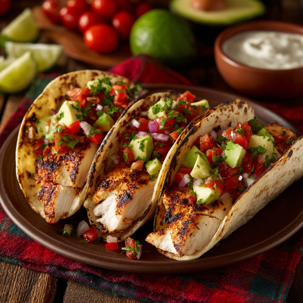 Grilled Chicken Tacos with Spiced Mayo and Avocado Salsa Recipe - Recipe Image