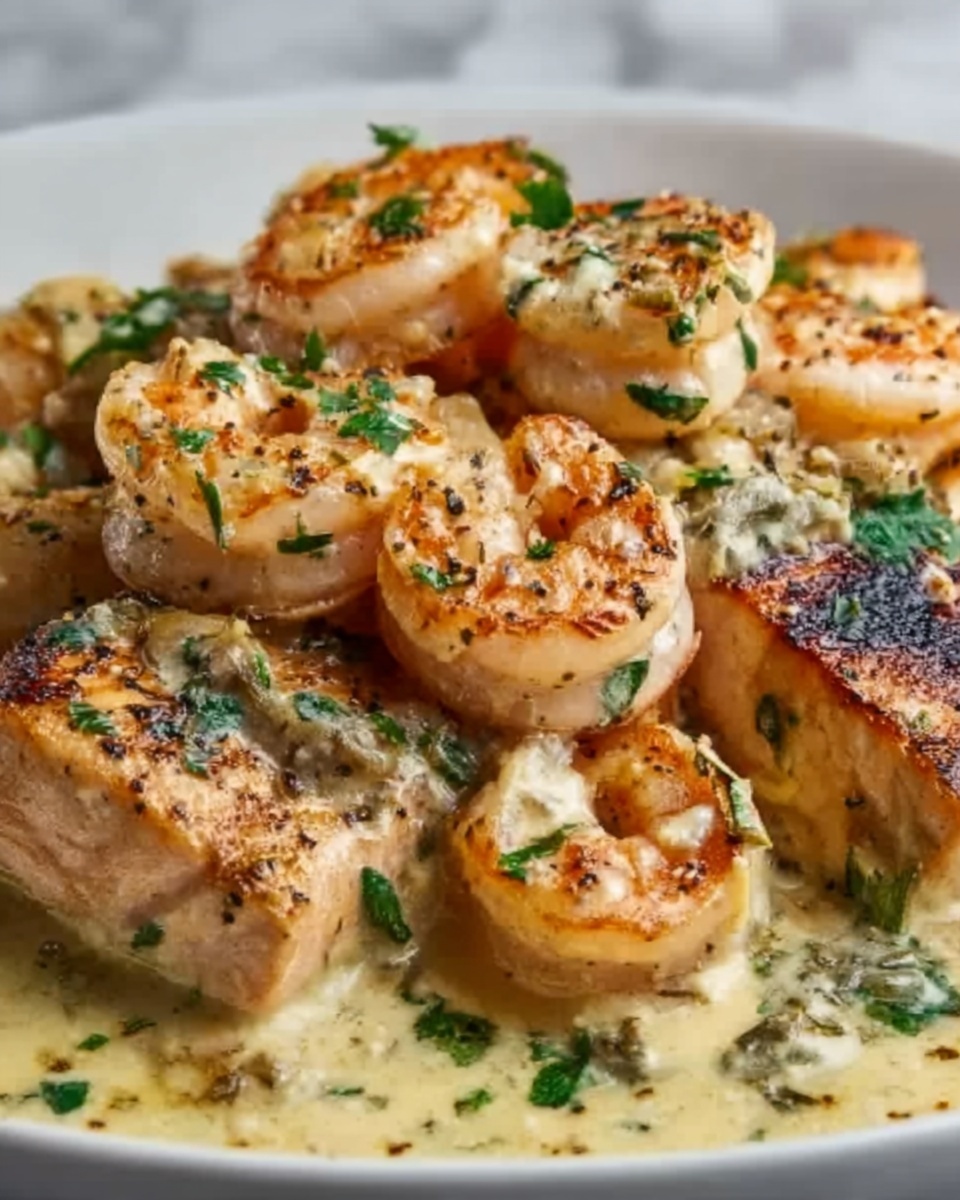 Creamy Salmon and Shrimp Fettuccine Primavera Recipe - Recipe Image