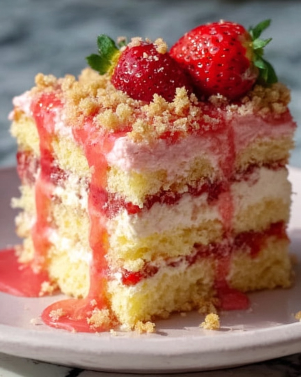 Strawberry Lemon Crunch Cake with Red Cream Cheese Icing Recipe - Recipe Image