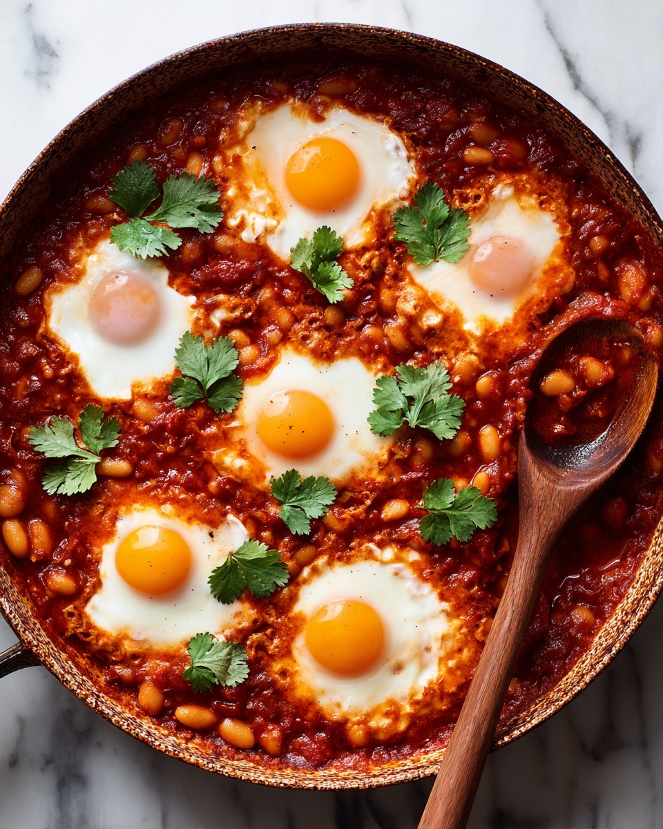 Breakfast Beans and Eggs with Pickled Red Onion and Cilantro Recipe - Recipe Image