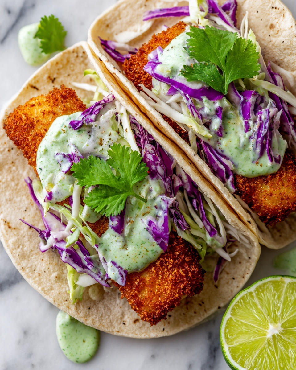 Crispy Fish Tacos with Cabbage Slaw and Lime Sauce Recipe - Recipe Image