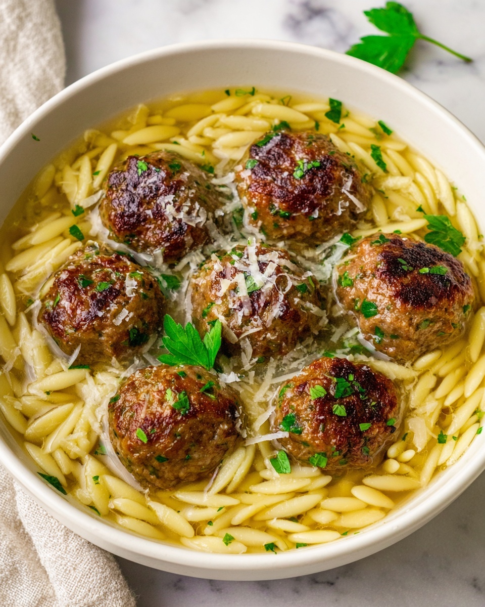Baked Sage Chicken Meatballs with Parmesan Orzo Recipe - Recipe Image