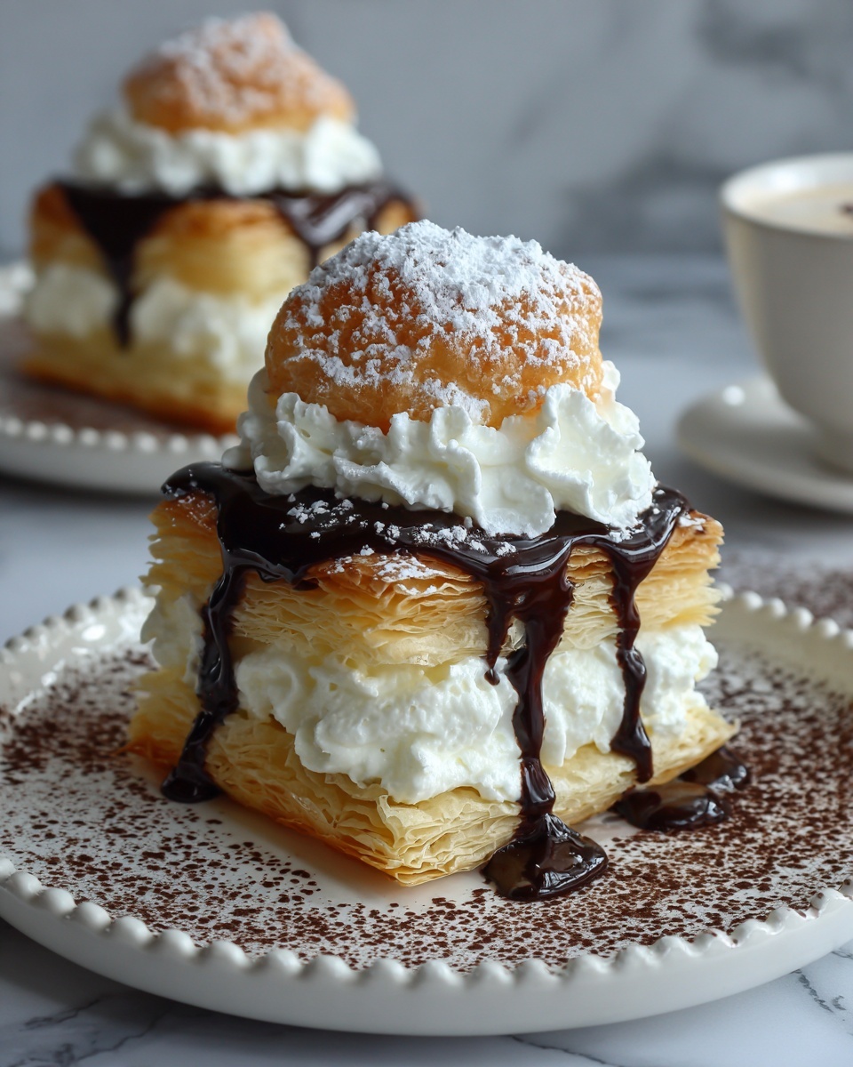 Cream Puff Cake with Vanilla Pudding, Cream Cheese, and Chocolate Drizzle Recipe - Recipe Image