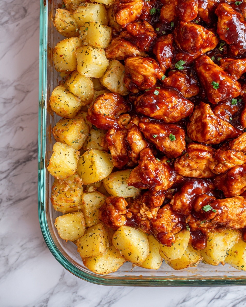 High Protein Honey BBQ Chicken & Creamy Garlic Parmesan Potatoes Recipe - Recipe Image