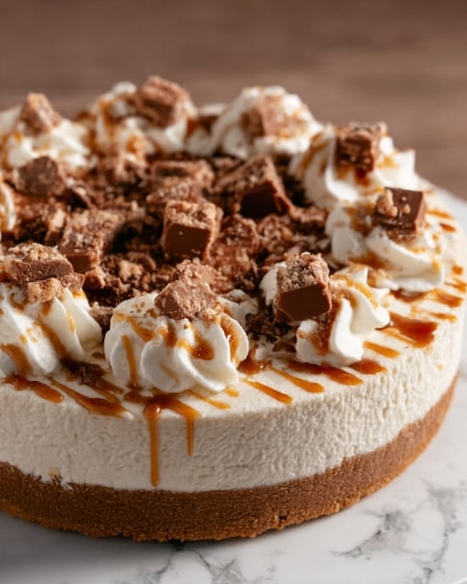 No-Bake Snickers Cheesecake Recipe - Recipe Image