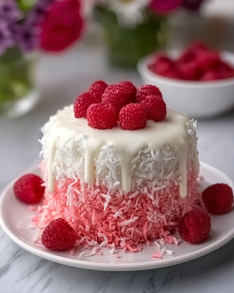 Raspberry Coconut Snowball Cake Recipe - Recipe Image