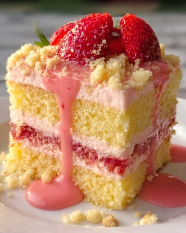 Strawberry Lemon Crunch Cake with Red Cream Cheese Icing Recipe