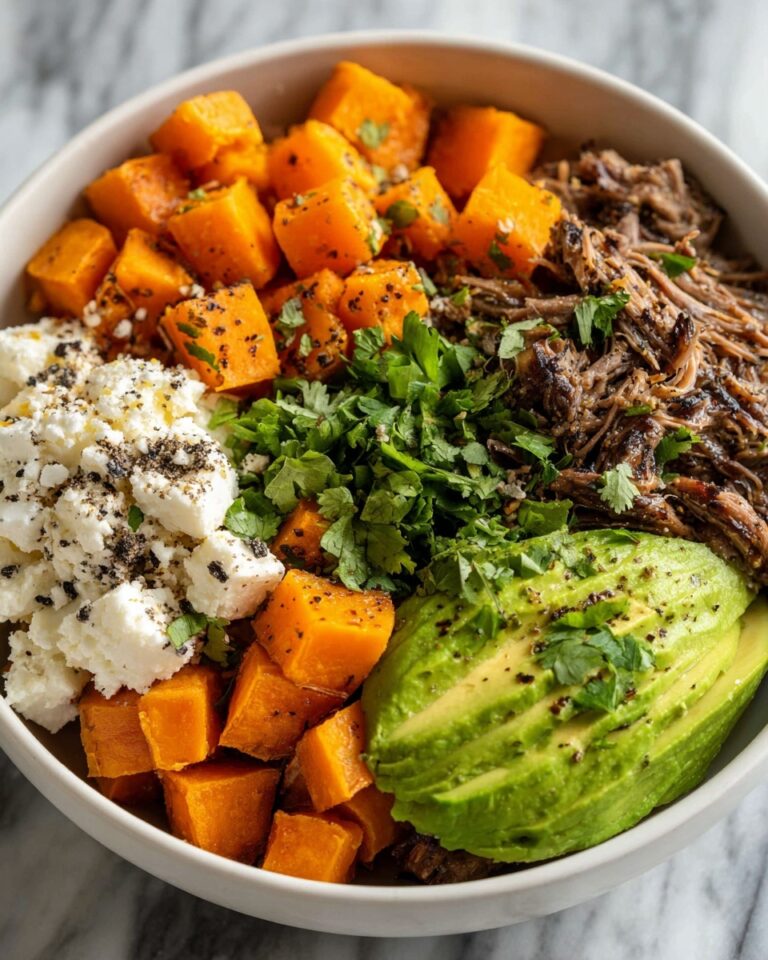 Tofu and Ground Beef Bowls with Roasted Sweet Potatoes, Cottage Cheese, and Hot Honey Recipe