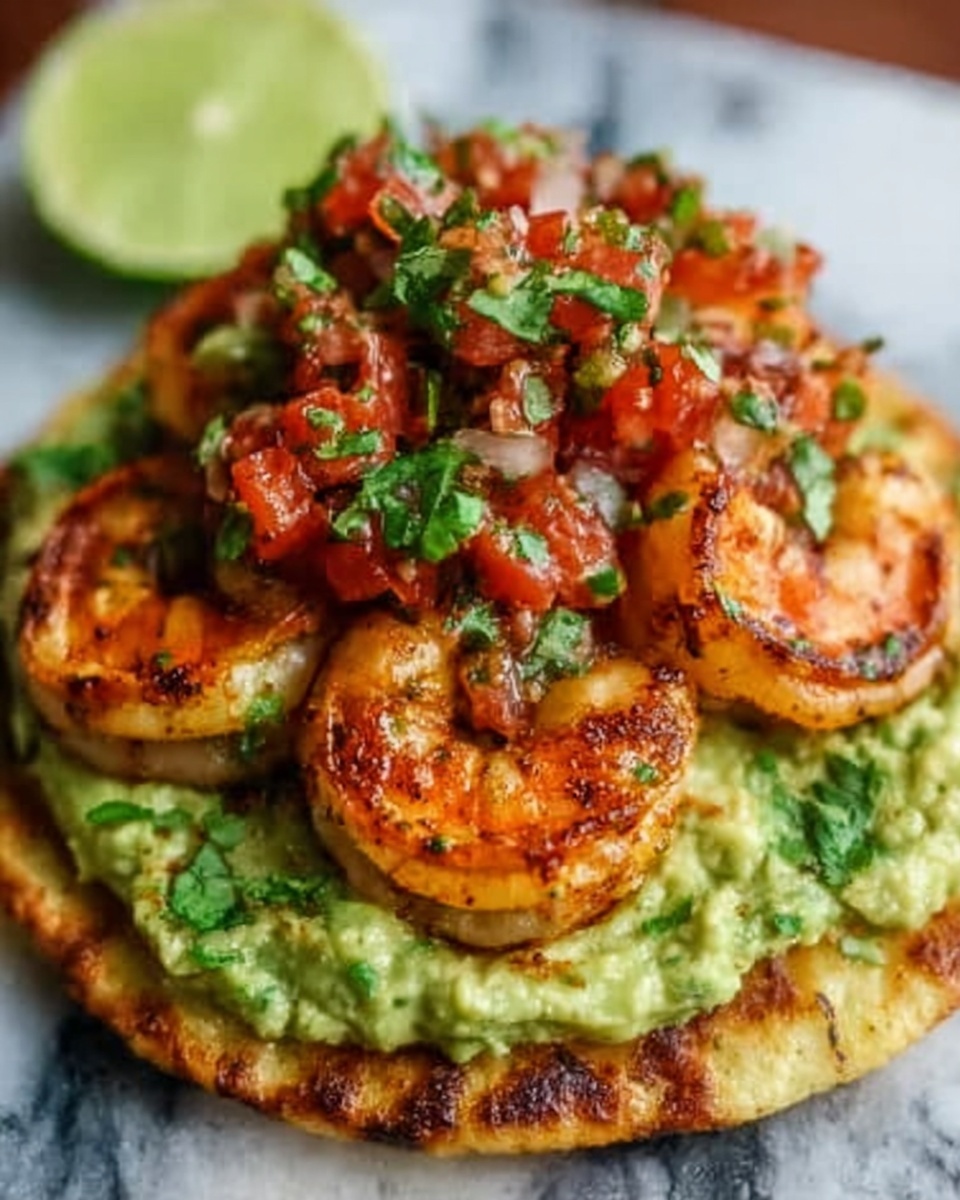 Grilled Shrimp Tostadas with Guacamole & Pico de Gallo Recipe - Recipe Image