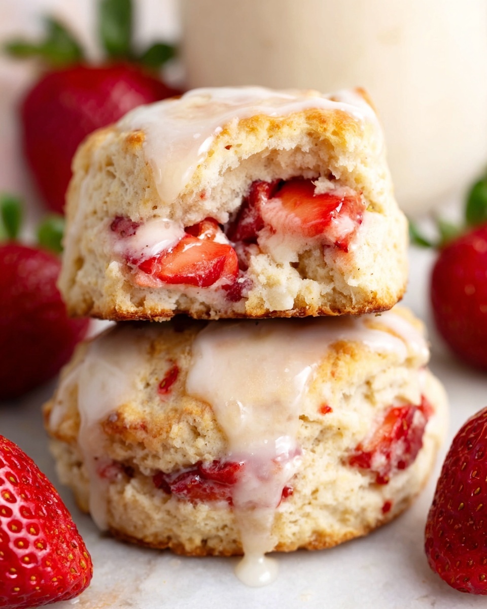 Fresh Strawberry Biscuits with Vanilla Strawberry Glaze Recipe - Recipe Image