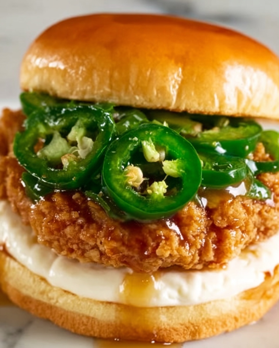 Crispy Fried Chicken Sandwich with Hot Honey and JalapeƱos Recipe - Recipe Image