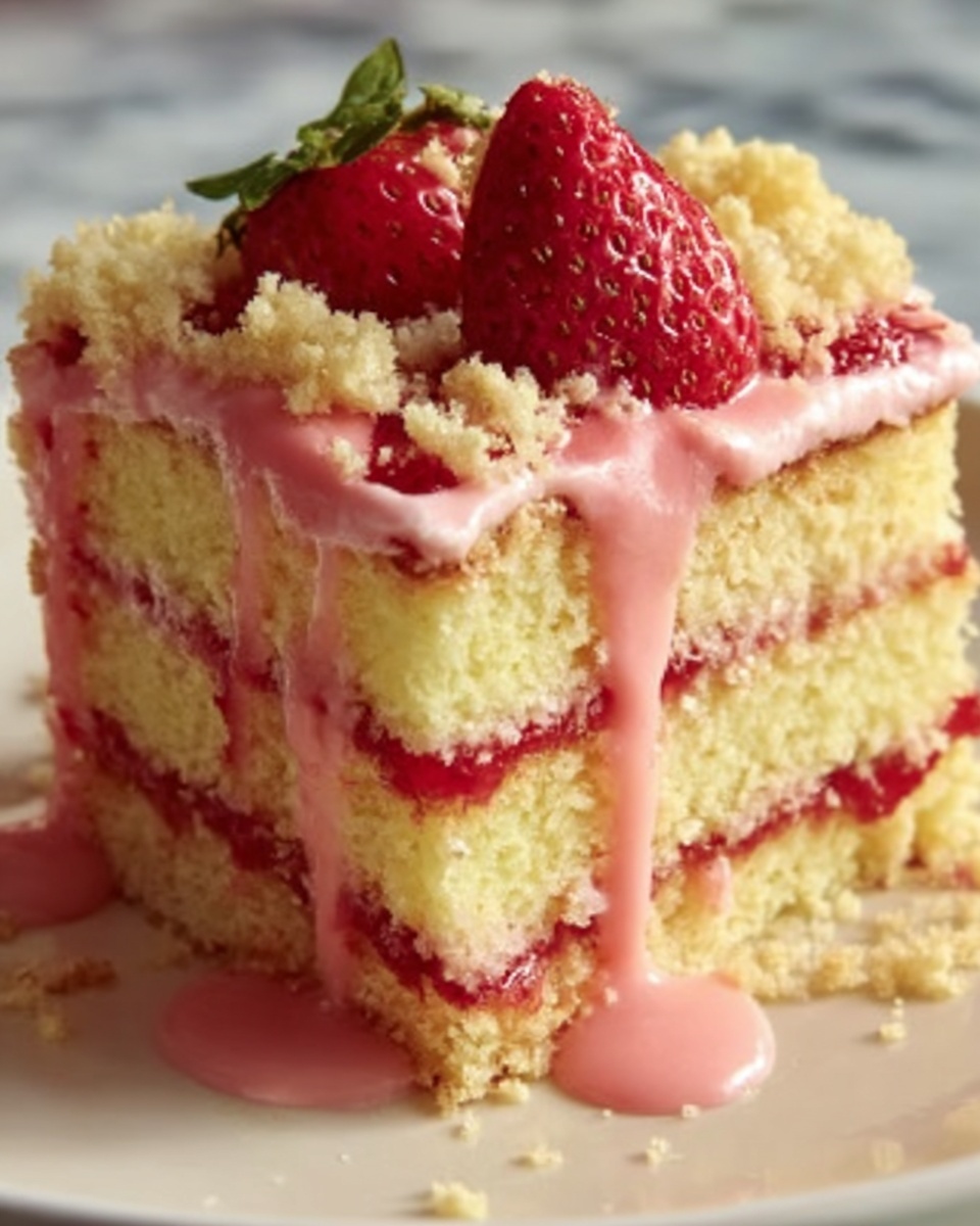 Strawberry Lemon Crunch Cake with Red Cream Cheese Icing Recipe - Recipe Image