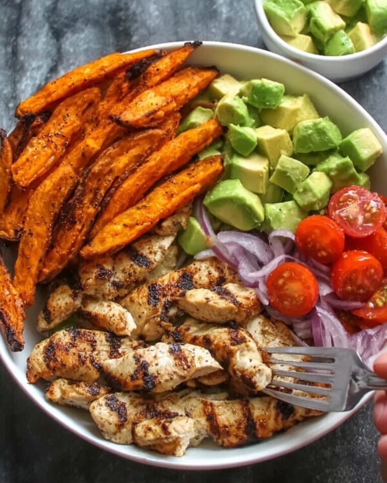 Chicken with Sweet Potato Fries & Avocado Salsa Recipe