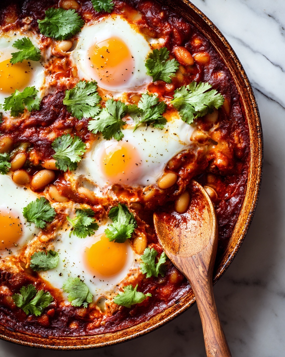Breakfast Beans and Eggs with Pickled Red Onion and Cilantro Recipe - Recipe Image
