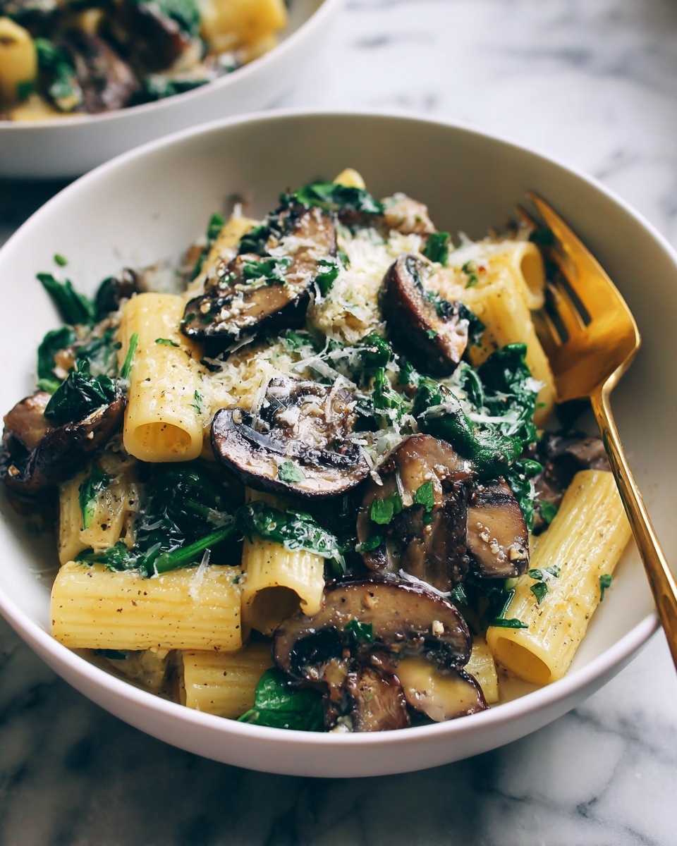 Creamy Parmesan Spinach Mushroom Pasta Recipe - Recipe Image