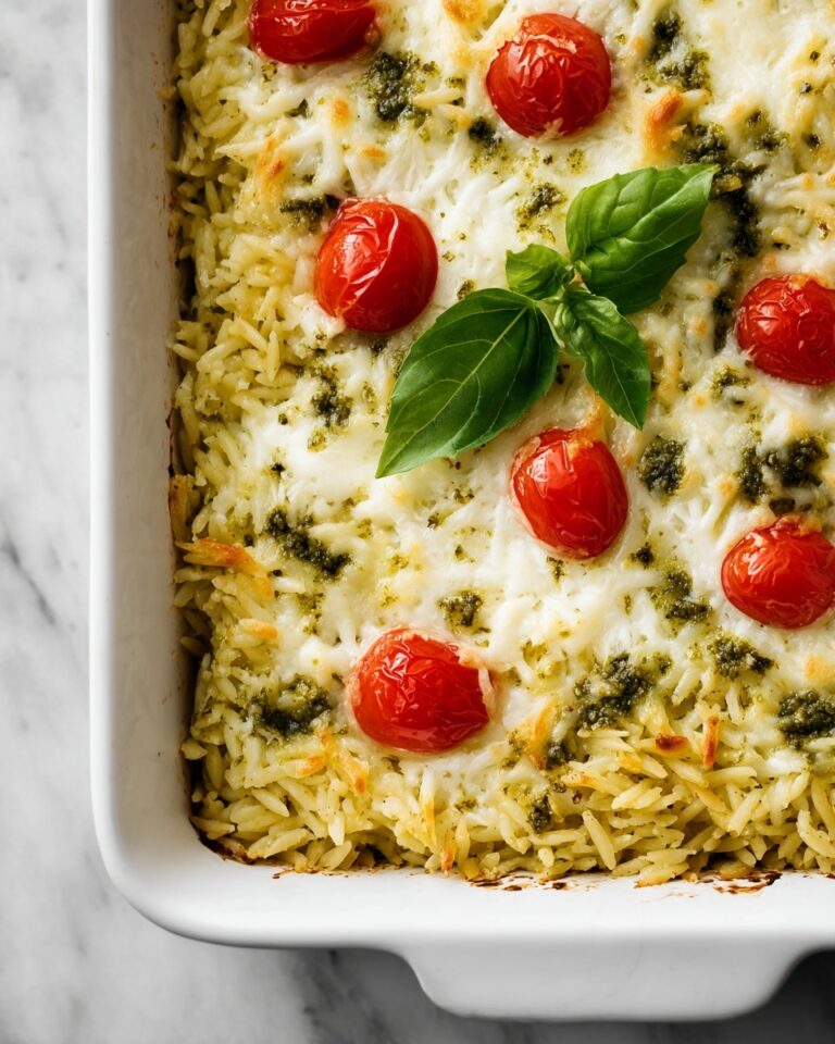 One Pan Caprese Pesto Orzo Bake Recipe