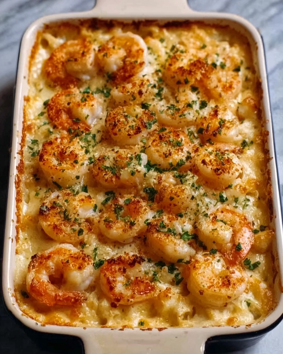 Creamy Shrimp Casserole with Cheddar and Crispy Breadcrumb Topping Recipe - Recipe Image