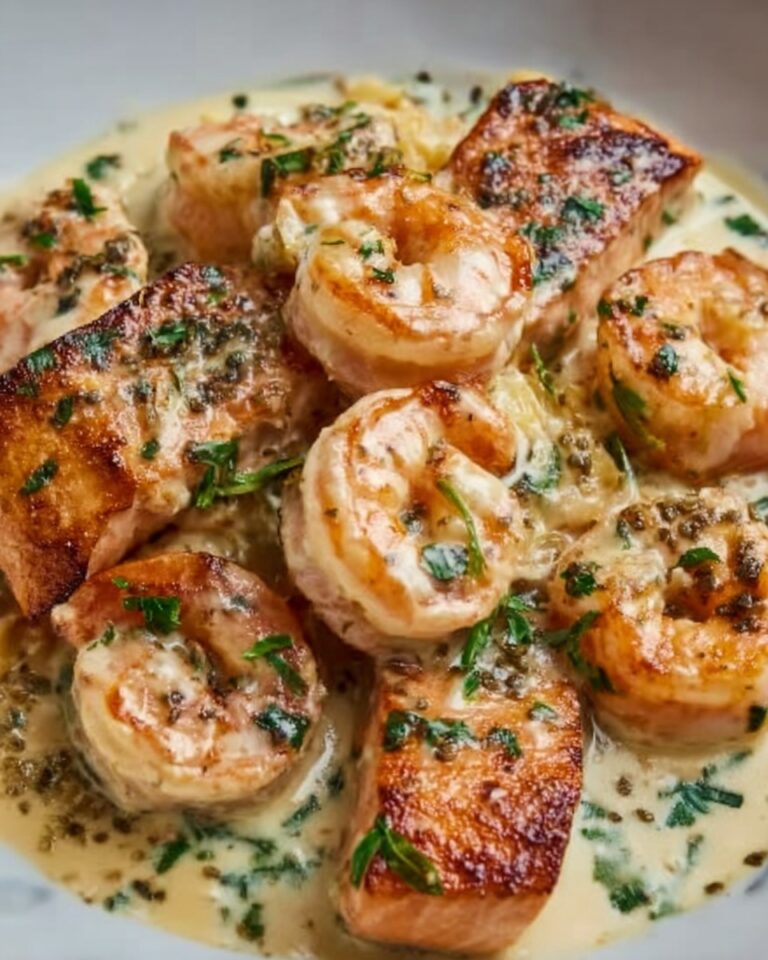 Creamy Salmon and Shrimp Fettuccine Primavera Recipe