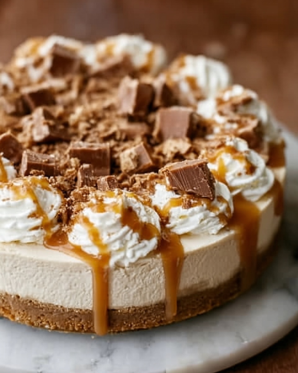 No-Bake Snickers Cheesecake Recipe - Recipe Image