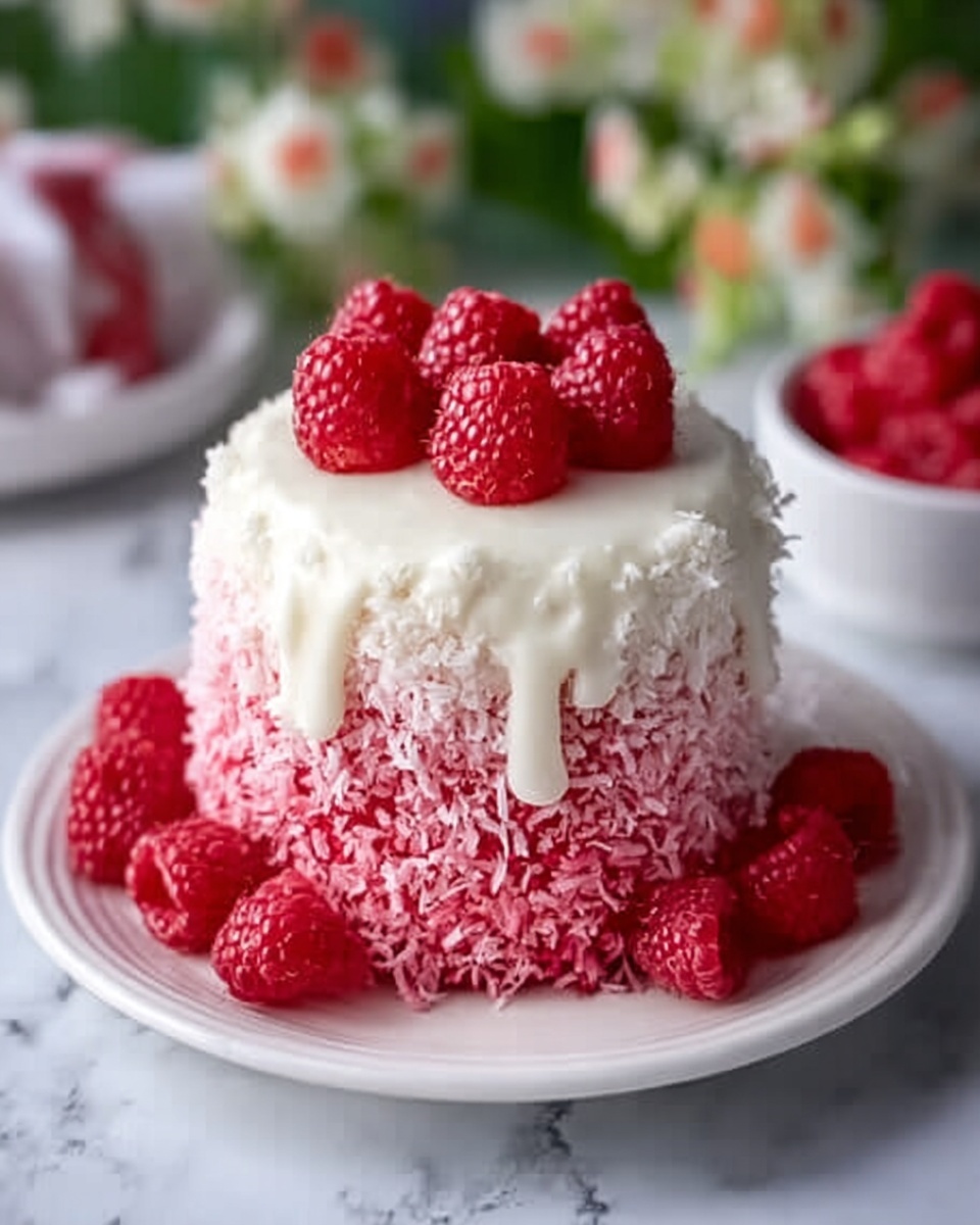 Raspberry Coconut Snowball Cake Recipe - Recipe Image