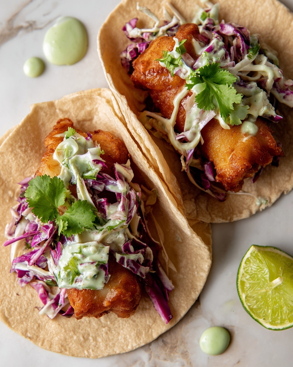 Crispy Fish Tacos with Cabbage Slaw and Lime Sauce Recipe - Recipe Image