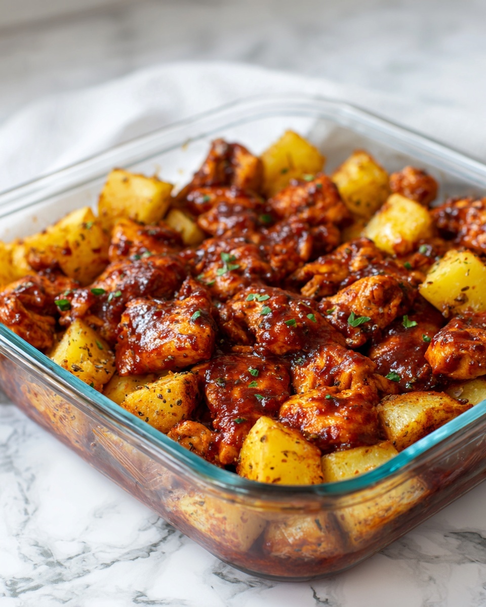 High Protein Honey BBQ Chicken & Creamy Garlic Parmesan Potatoes Recipe - Recipe Image