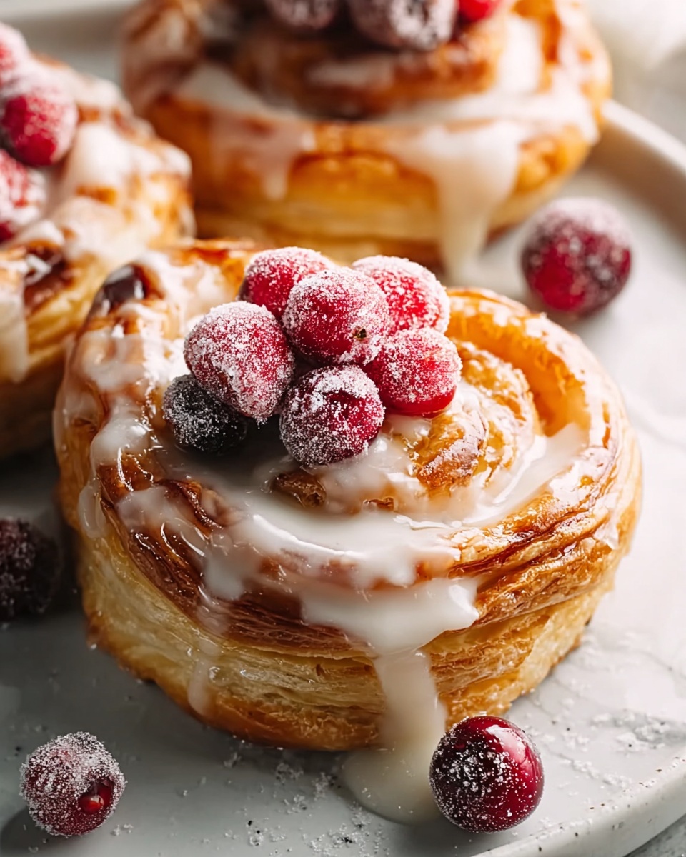 Cream Cheese Danish with Sugared Cranberries and Vanilla Butter Glaze Recipe - Recipe Image