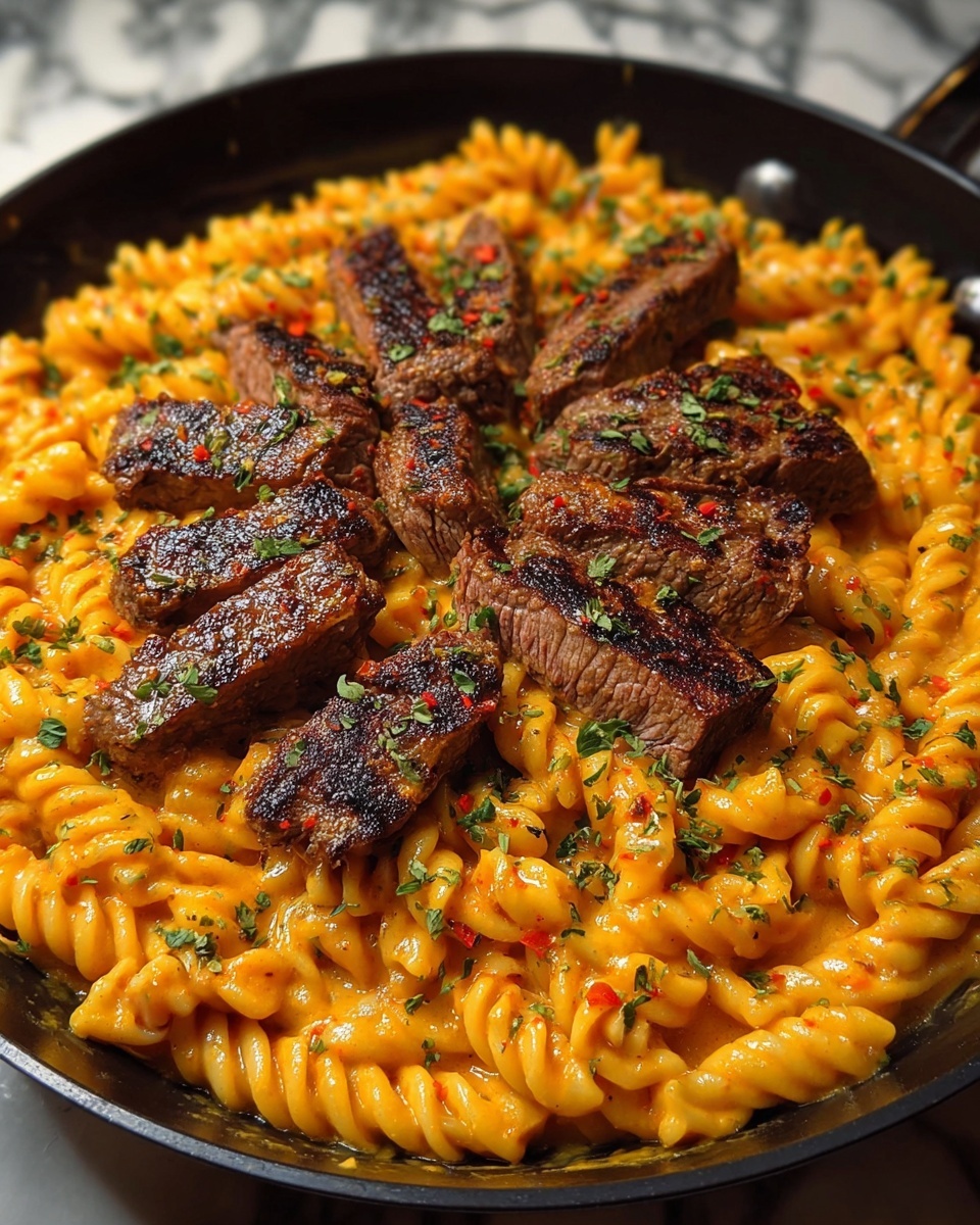 Creamy Cajun Butter Steak Pasta Skillet Recipe - Recipe Image