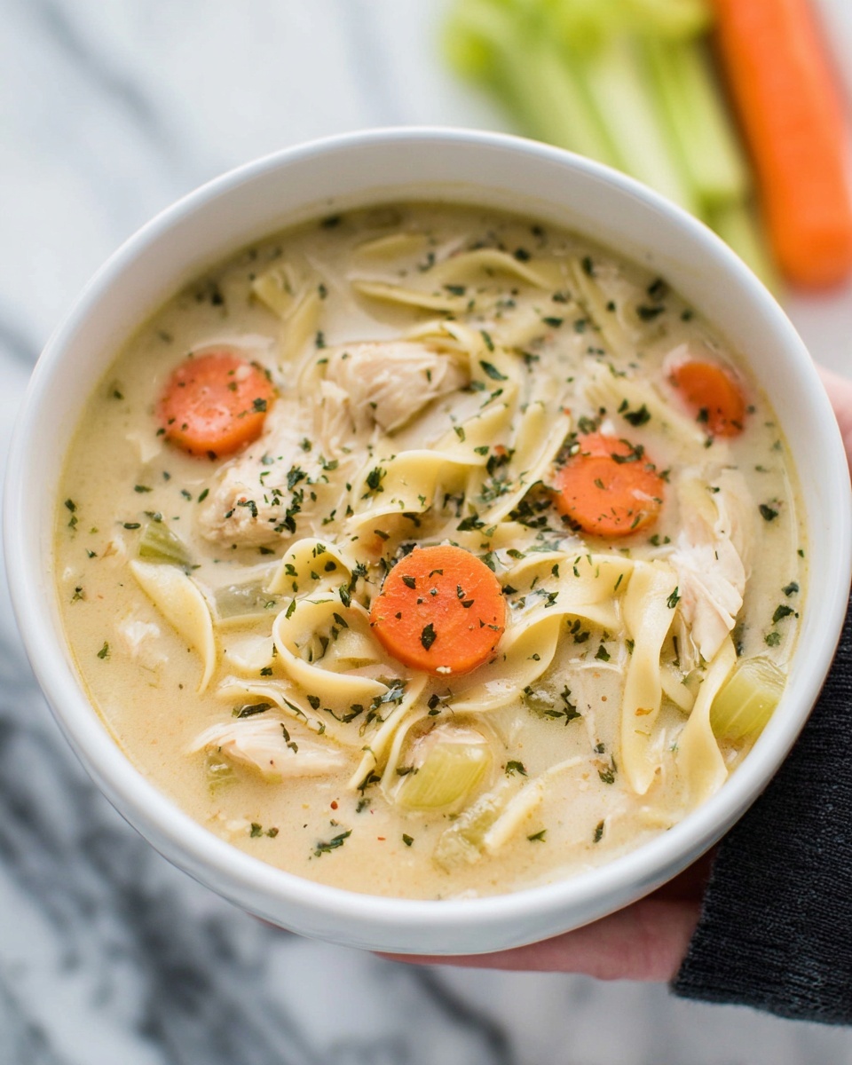 Creamy Chicken Noodle Soup with Ranch, Cheddar, and Angel Hair Pasta Recipe - Recipe Image