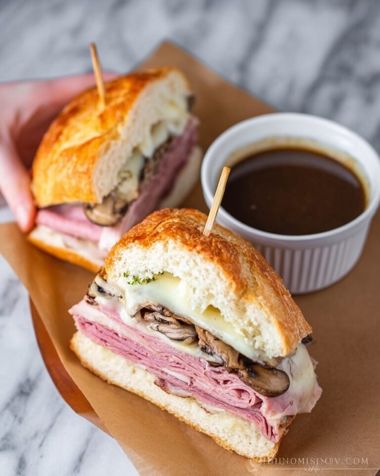 French Dip Pastrami Sandwich with Mushroom Au Jus Recipe