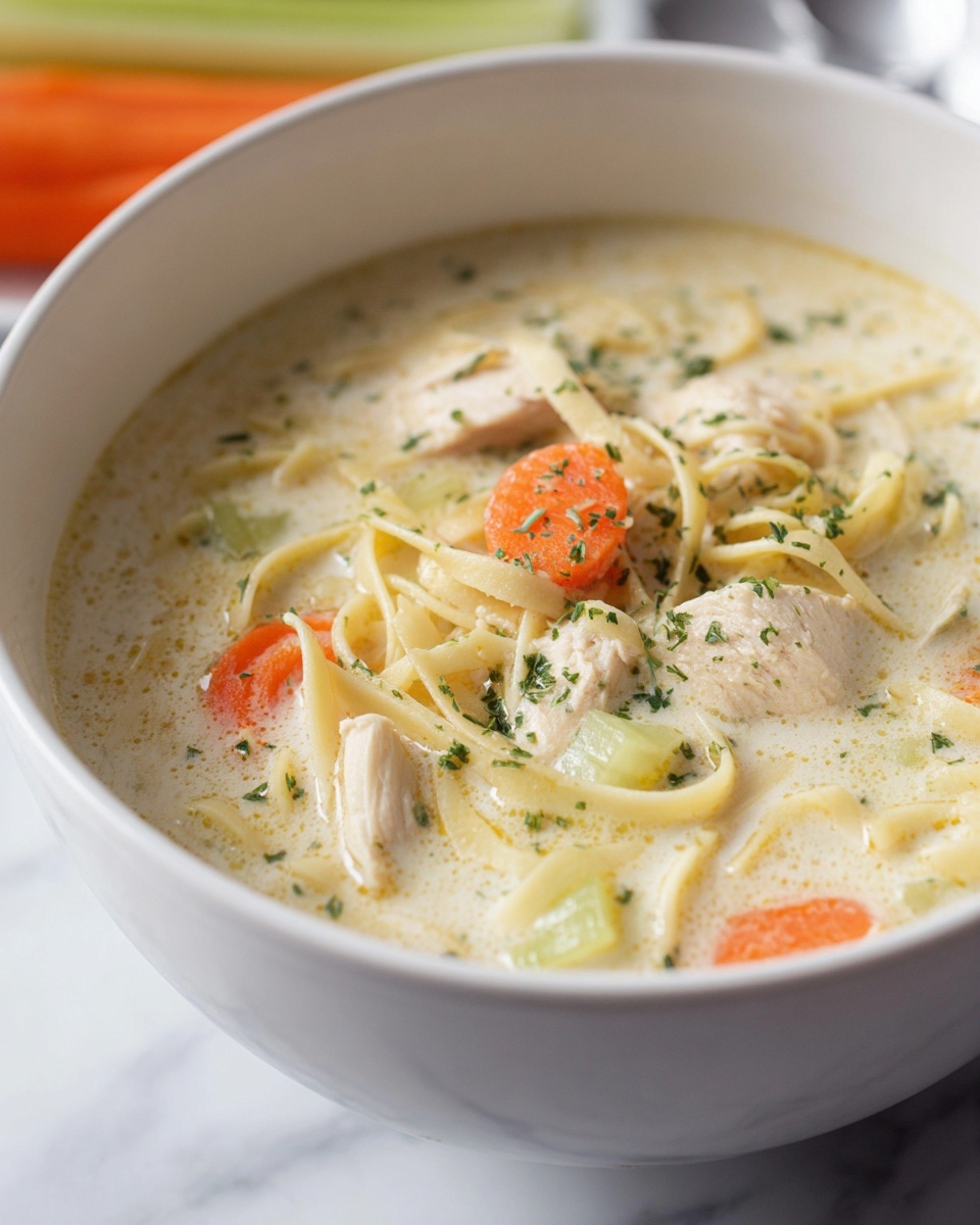 Creamy Chicken Noodle Soup with Ranch, Cheddar, and Angel Hair Pasta Recipe - Recipe Image