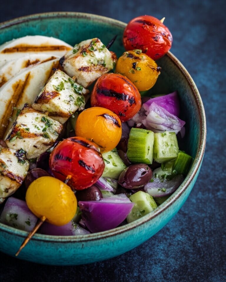Greek Salad with Grilled Halloumi and Tomatoes Recipe