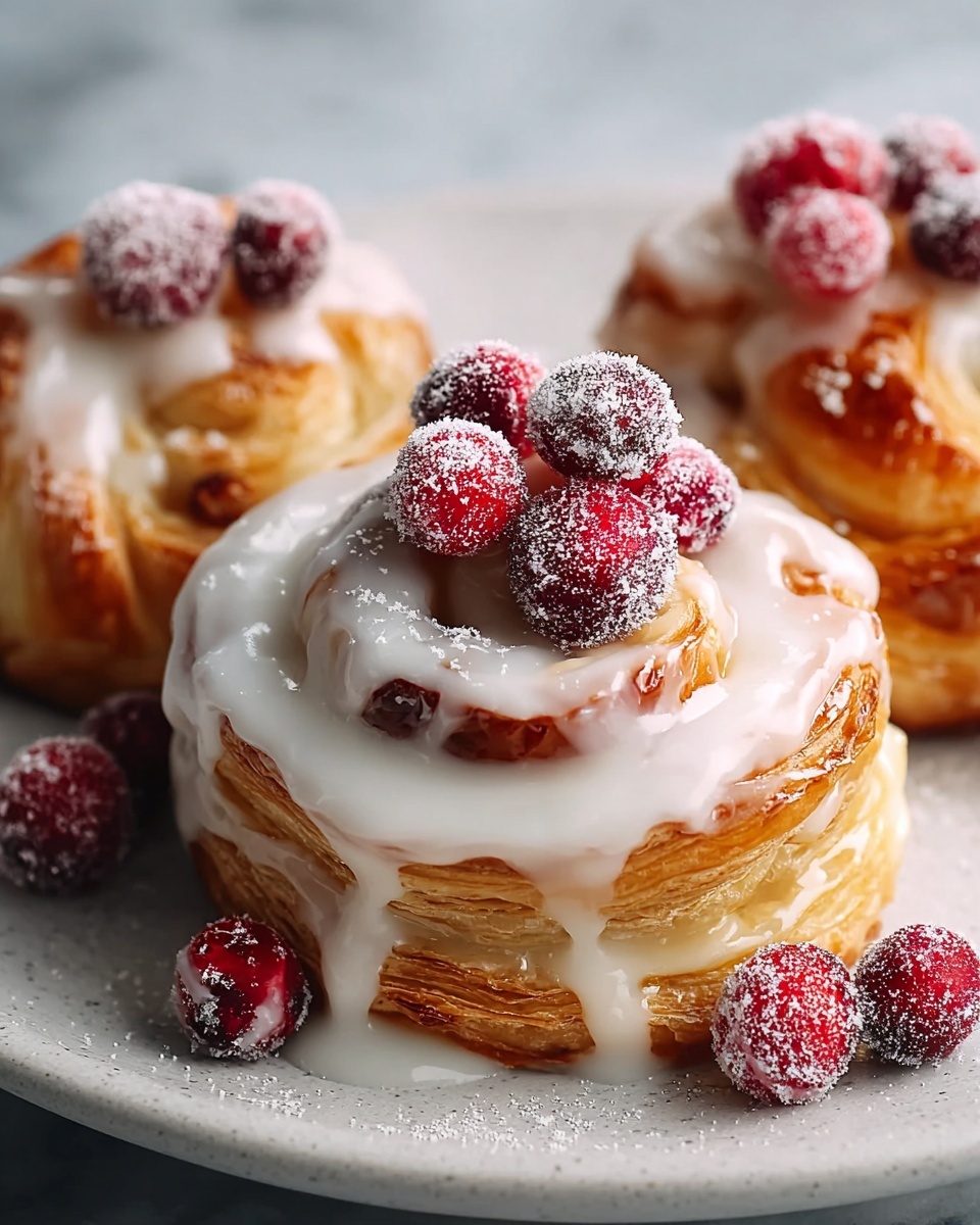 Cream Cheese Danish with Sugared Cranberries and Vanilla Butter Glaze Recipe - Recipe Image