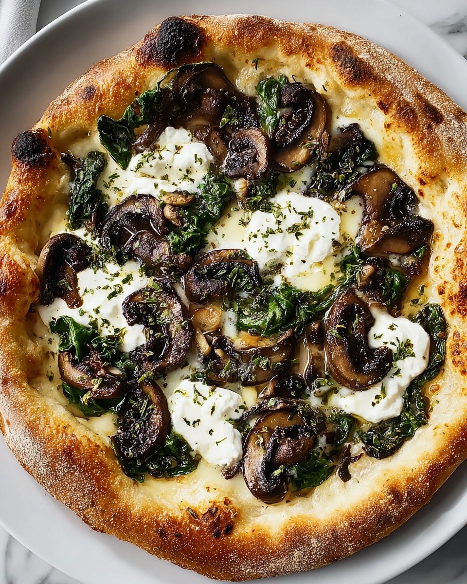 Savory Garlic Mushroom Spinach Homemade Pizza Recipe - Recipe Image