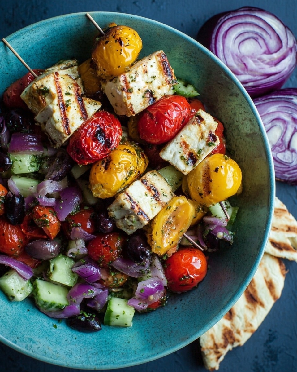 Greek Salad with Grilled Halloumi and Tomatoes Recipe - Recipe Image
