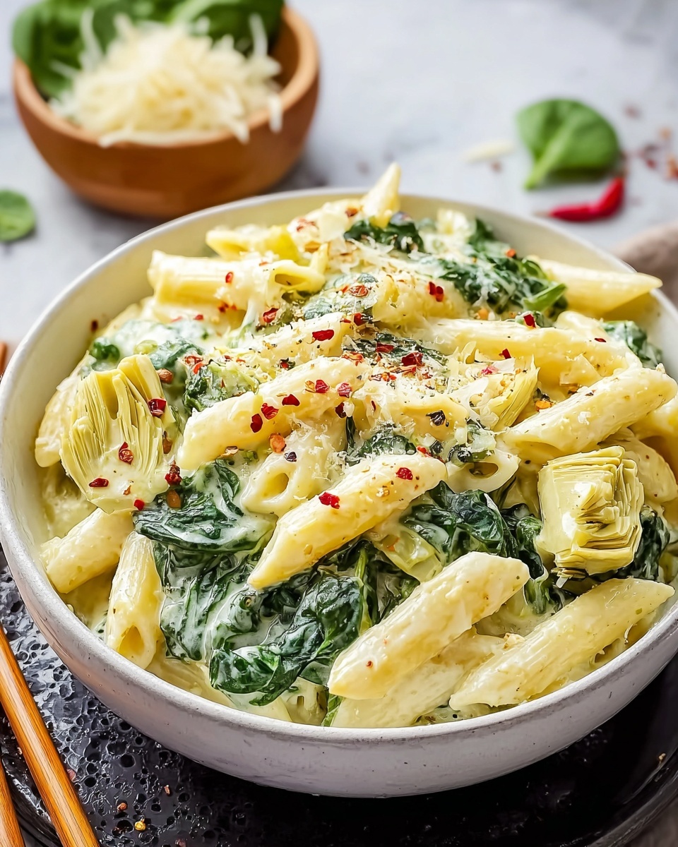 Creamy Spinach Artichoke Pasta Recipe That’s a Weeknight Winner Recipe - Recipe Image