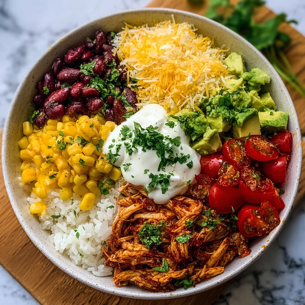 Creamy Chicken Burrito Bowl with Avocado and Cilantro Recipe - Recipe Image