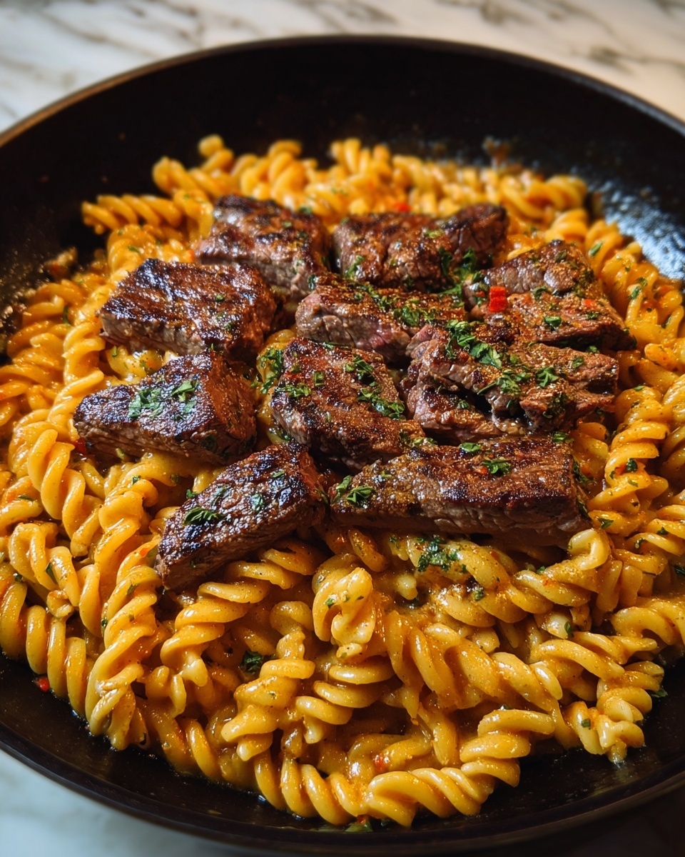Creamy Cajun Butter Steak Pasta Skillet Recipe - Recipe Image