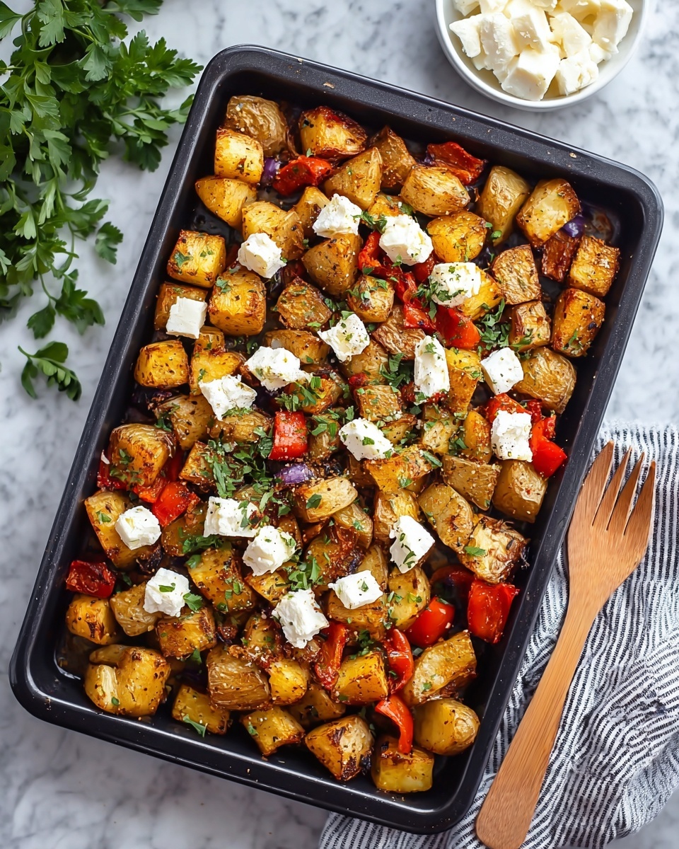Greek Roasted Potatoes With Peppers & Feta Recipe - Recipe Image